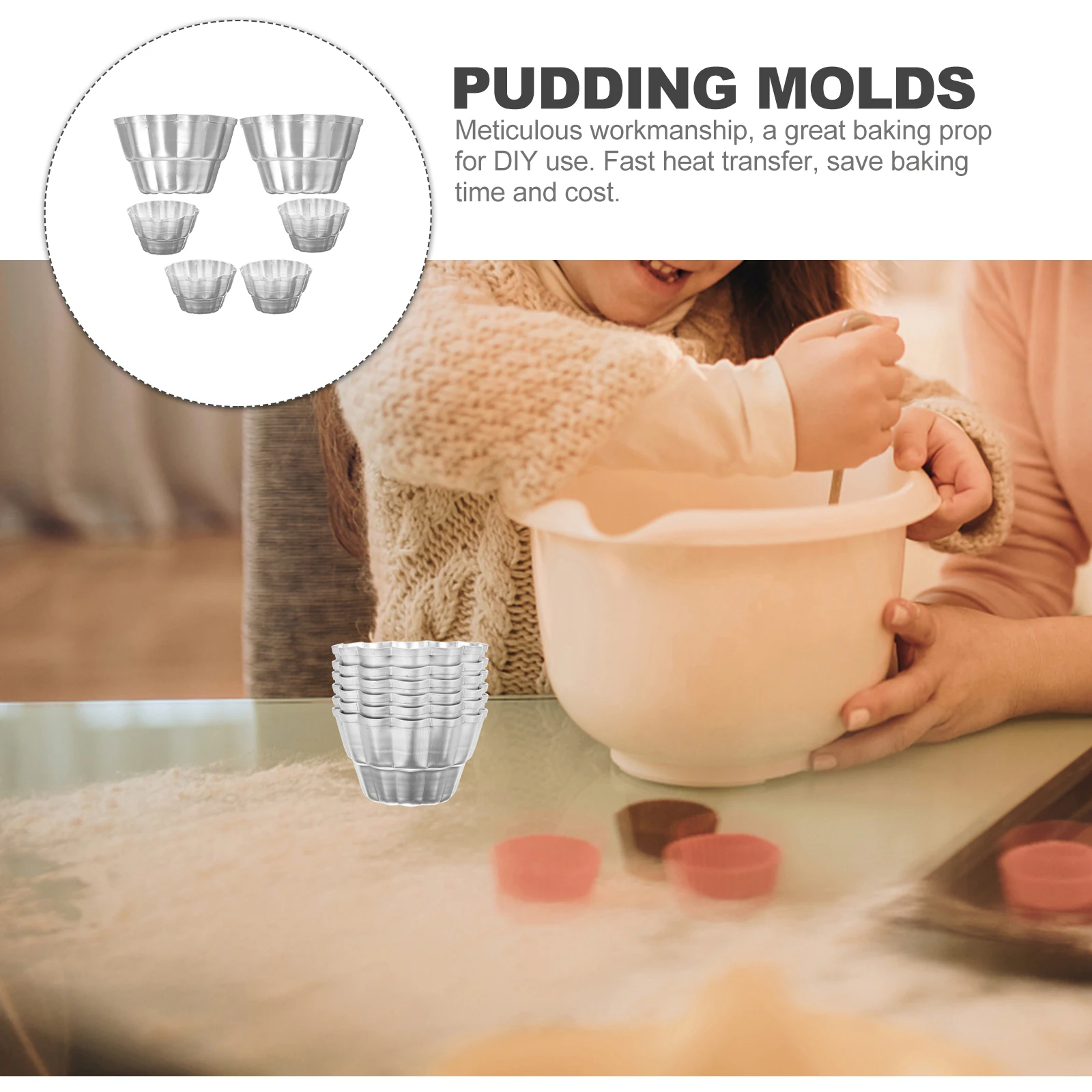 

6 Pcs Mold Egg Tart Tins Cup Muffin Pan Cupcakes Aluminum Alloy Pudding Molds Aluminum Baking Supplies DIY Kitchen Use Practical