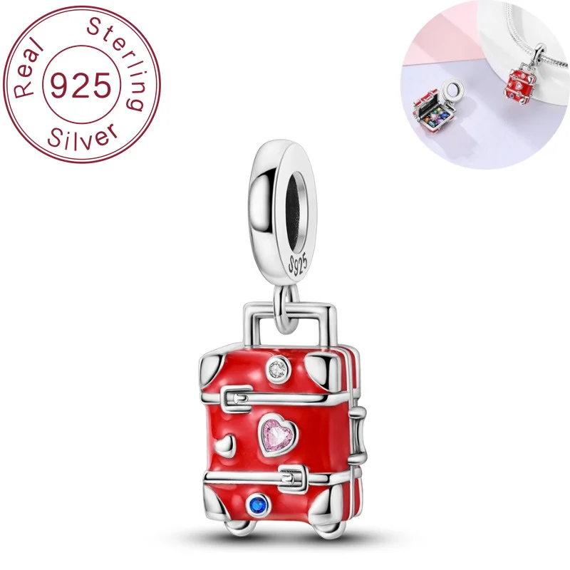 

New Charm Bead Pendant 925 Pure Silver Love Luggage Beads Suitable for Original Bracelets DIY Jewelry Accessories
