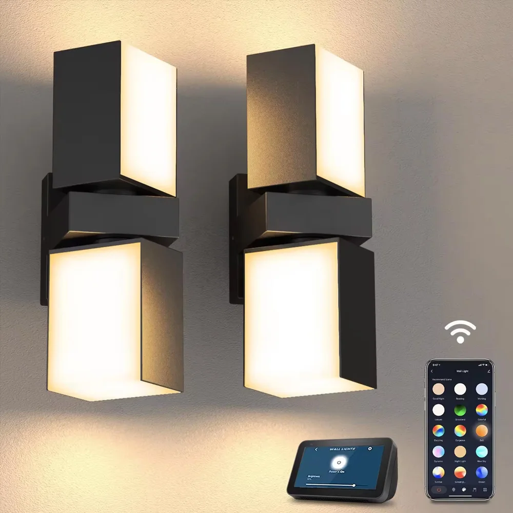 

RGB Outdoor Wall Light app control seven colours wall light IP65 waterproof double head adjustable landscape light