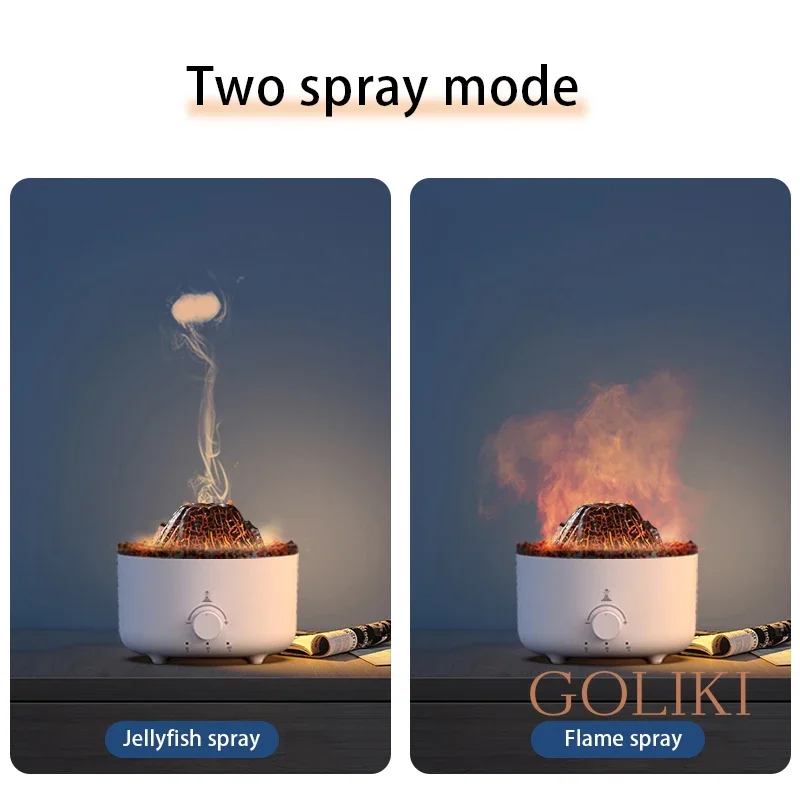 Humidificador de 560ML con Control remoto, difusores de aceite esencial, difusor ultrasónico de llama de volcán con pulverizador en forma de Medusa, fabricante de niebla