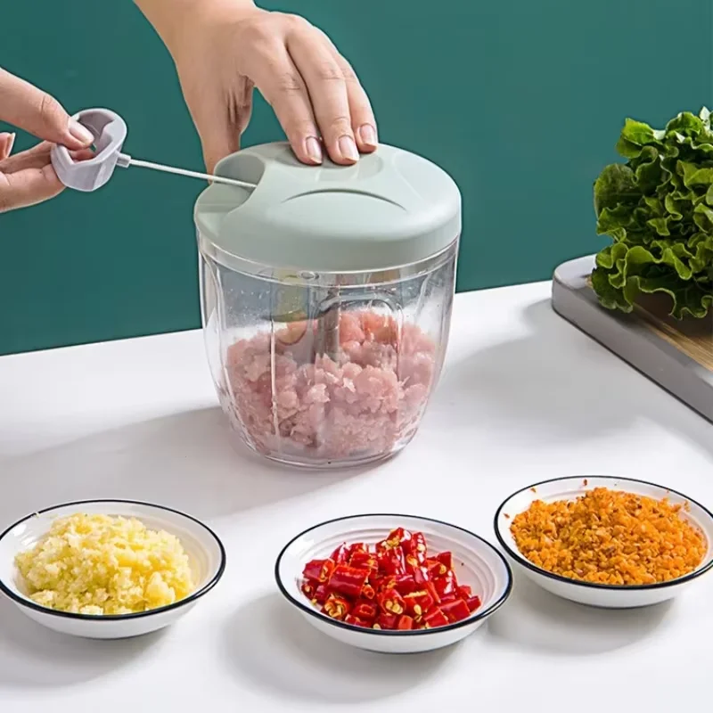 Picadora de carne Manual de 500/900ML, picadora de ajo giratoria, trituradora de prensa de ajo, cortador de cebolla y verduras, accesorios de cocina