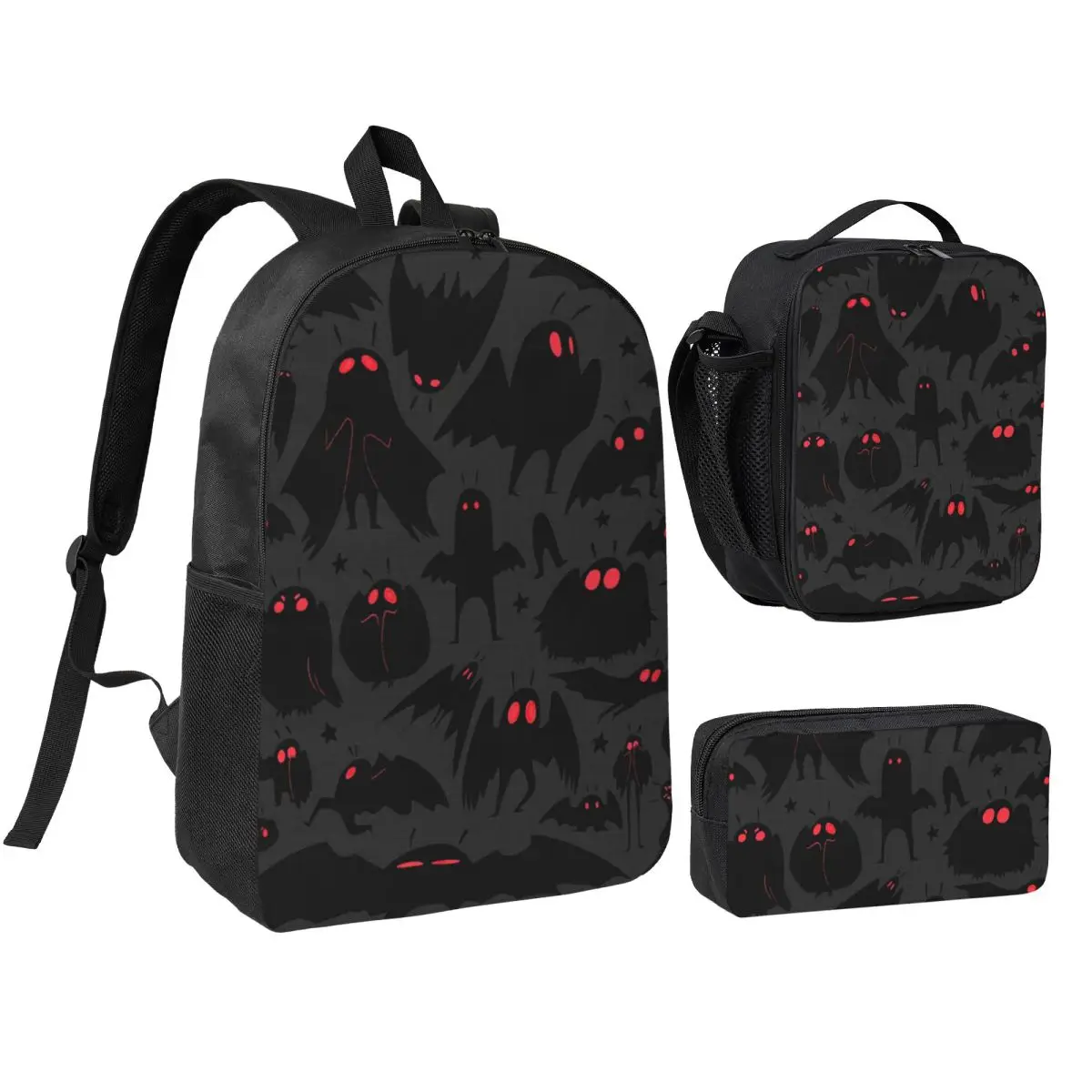 

Cute Cryptids Mothman Pattern Backpack Boys Girls BookBag School Bag Shoulder Bags 3ps Insulated Lunch Bag Pencil Case