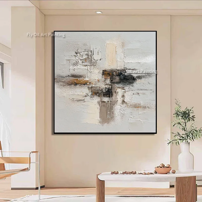 Neutral Earth Tone Impasto Abstract Oil Painting, Hand‑Painted Palette Knife Textured Canvas Wall Art