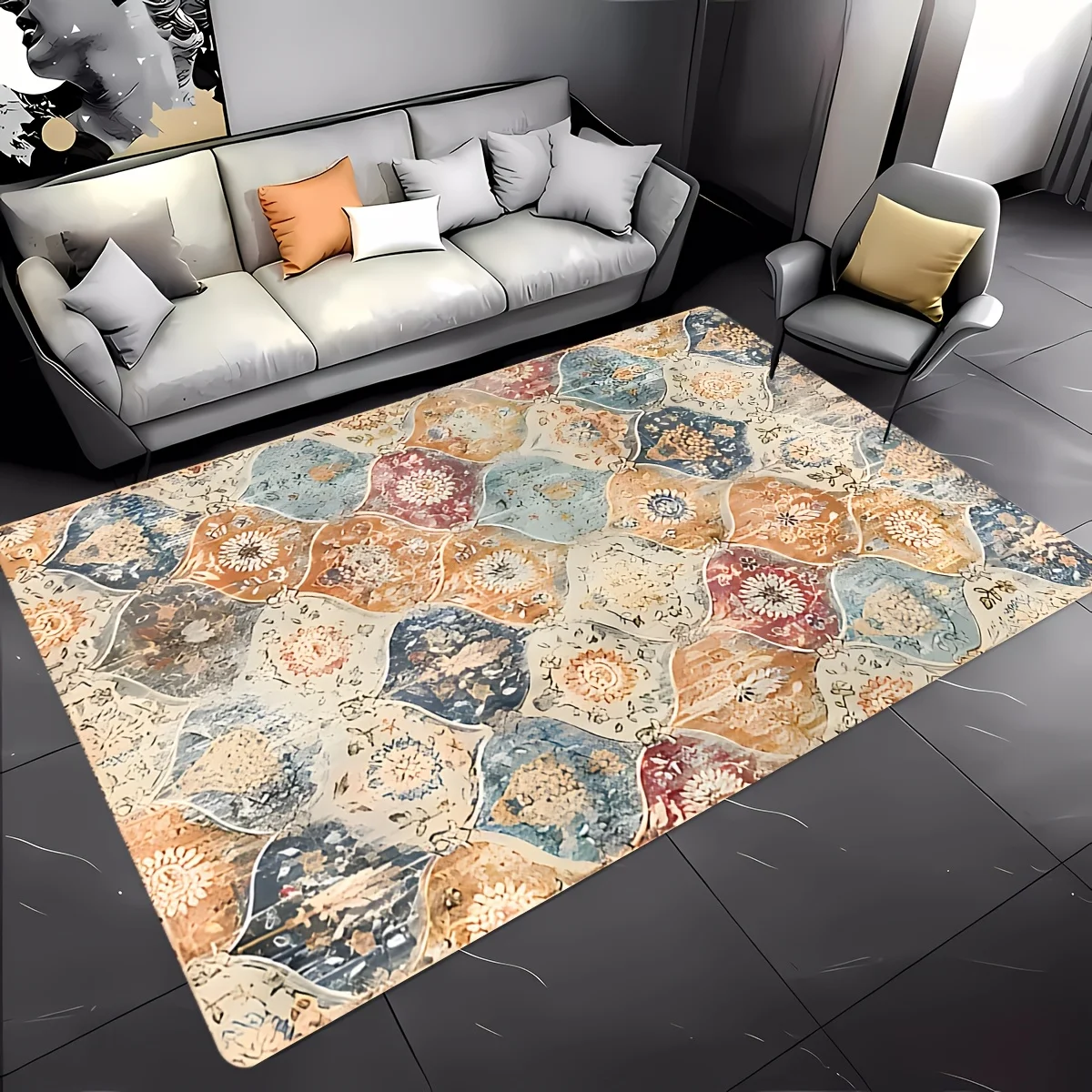 1pc of Vintage Moroccan Style Floor Carpet, Bohemian Indoor Printed Rug, Room Decoration, Home Decor, Non-Slip, Suitable for Kit