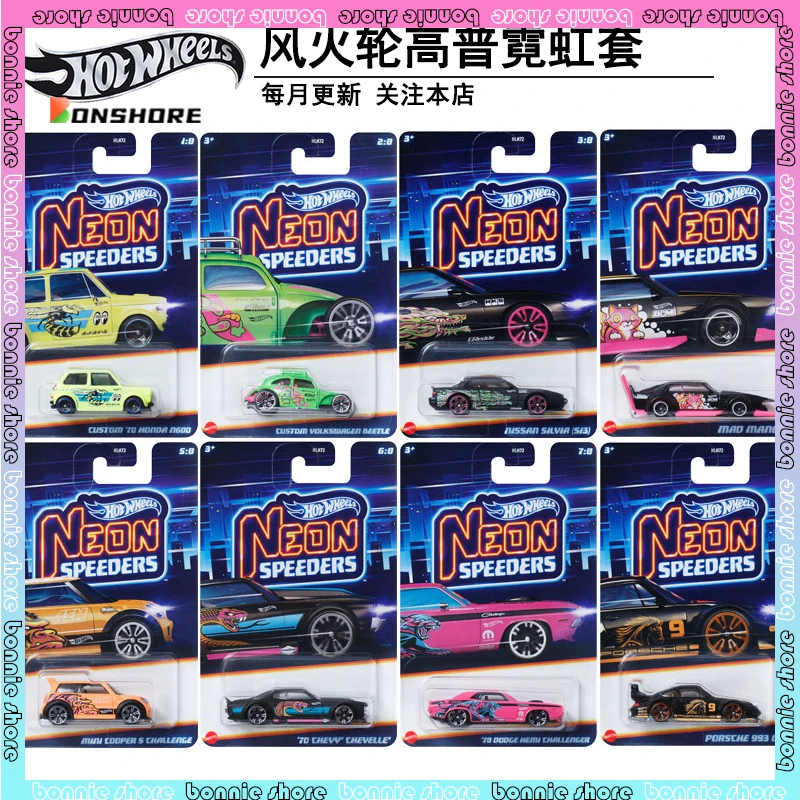 Hot Wheels Neon Speeders  Series Car Model 1/64 Porsche Volkswagen Dodge Hlh72 Alloy Cars Model Boy Collection Toy Birthday Gift