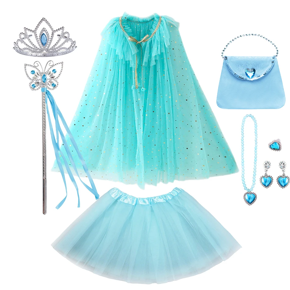 

9 шт./компл., аксессуары для детских костюмов для девочек, легкий тюлевой плащ, корона и сумка для Хэллоуина, дня рождения, вечеринки