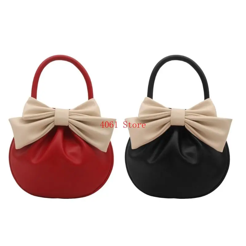 

PU Evening Bag Bows Design Top Handle Purse Compact Handbag For Ladies