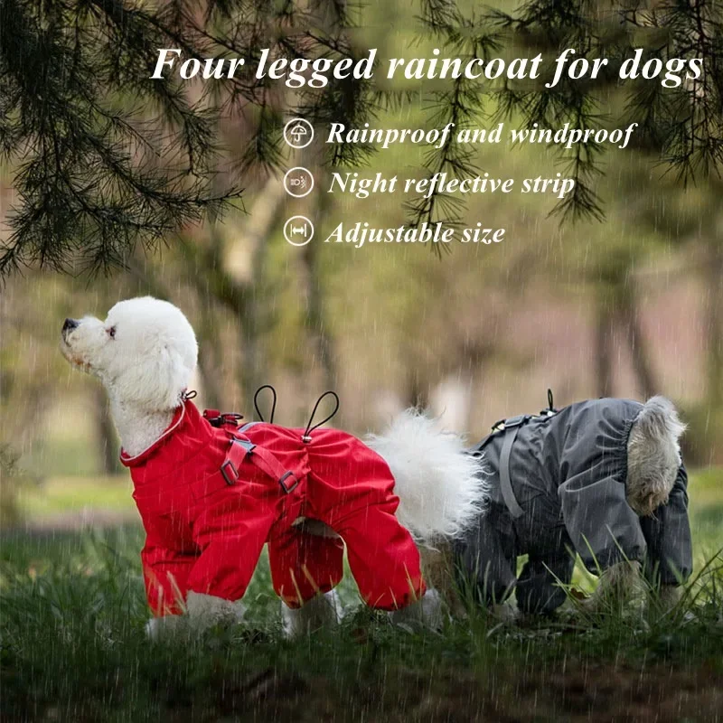 Hunde-Regenmantel mit Geschirr, wasserdichte Jacke für kleine Hunde, verstellbarer, reflektierender Hunde-Regenoverall, vierbeiniger Regenmantel für Haustiere. – Detail 2