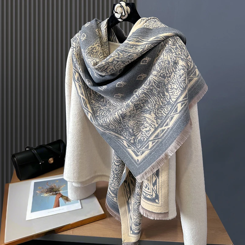 2024 New Winter Warm Cashmere Wraps Women Scarf Luxury Design Pashmina Thick Shawl Blanket Bufanda Foulard Travel Poncho Stoles