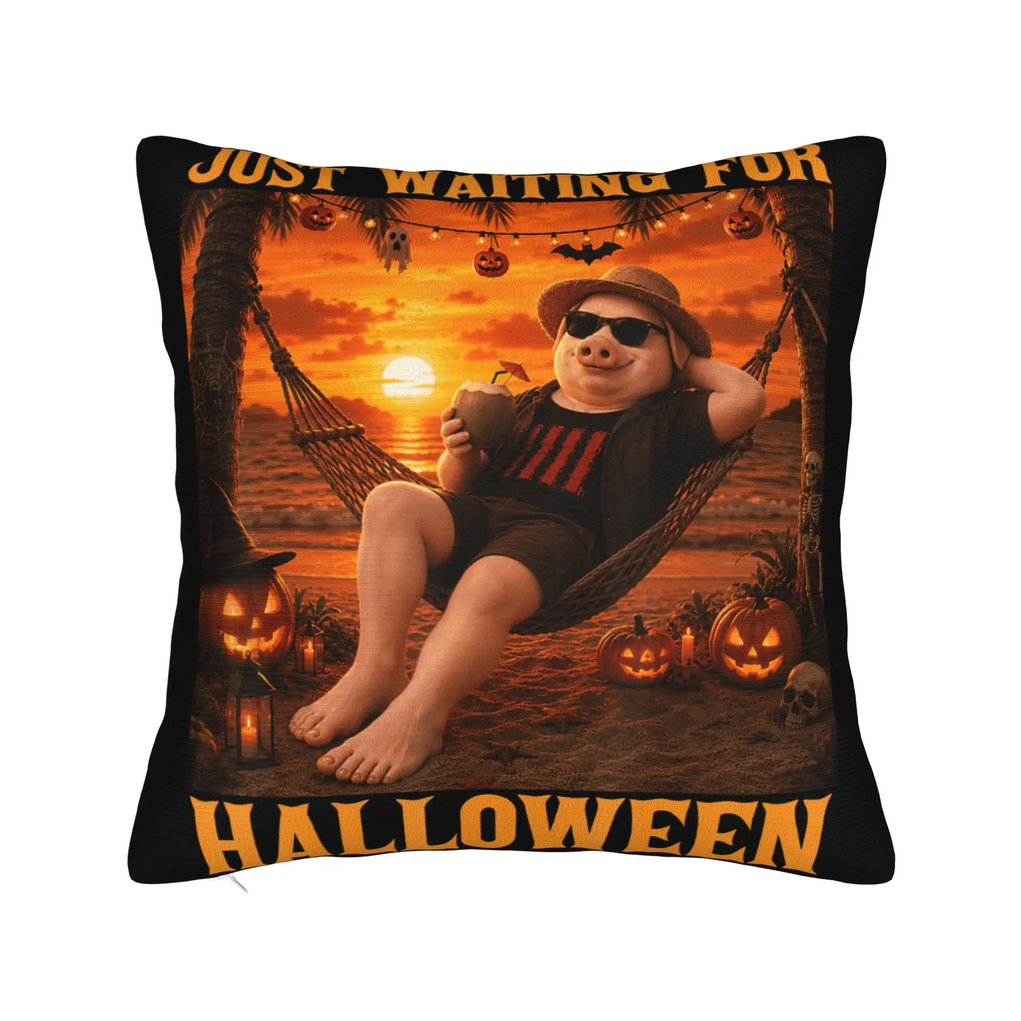 Sunset Beach John Pork Chill Waiting for Halloween Pillow Cover Soft Cushion Cover Novelty Pillow Case For Office Car Home Decor