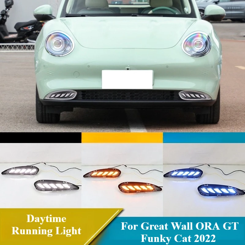 For Great Wall ORA GT Funky Cat 2022 Car Front Bumper Fog Lamp Led Daytime Running Light DRL Dynamic Turn Singal for GWM ORA 03