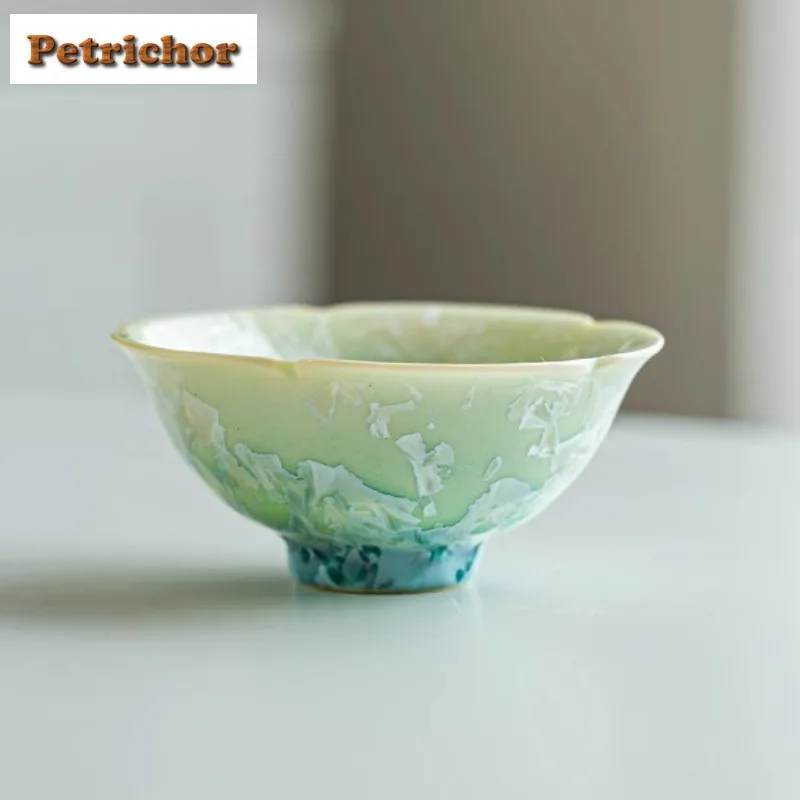 85ml Kiln Change Crystal Glaze Gradient Flower Mouth Teacup Handmade Tea Bowl Jug Tea-tasting Smelling Cup Chazhan Master Cups