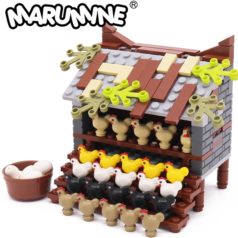 Marumine 173PCS Chicken MOC Farm Building Blocks Parts 95342 DIY Construction City Bricks Model Set Egg Assemble Accessories