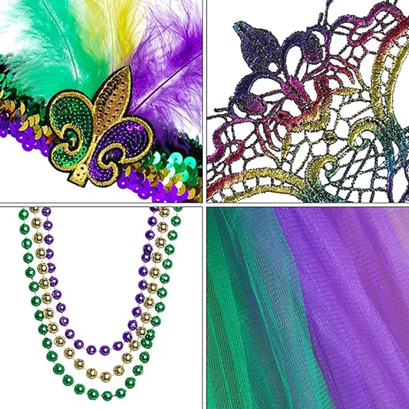 Mardi Gras Carnival sequins headbands bead chains masks feather scarves socks New Orleans dresses Party Decoration