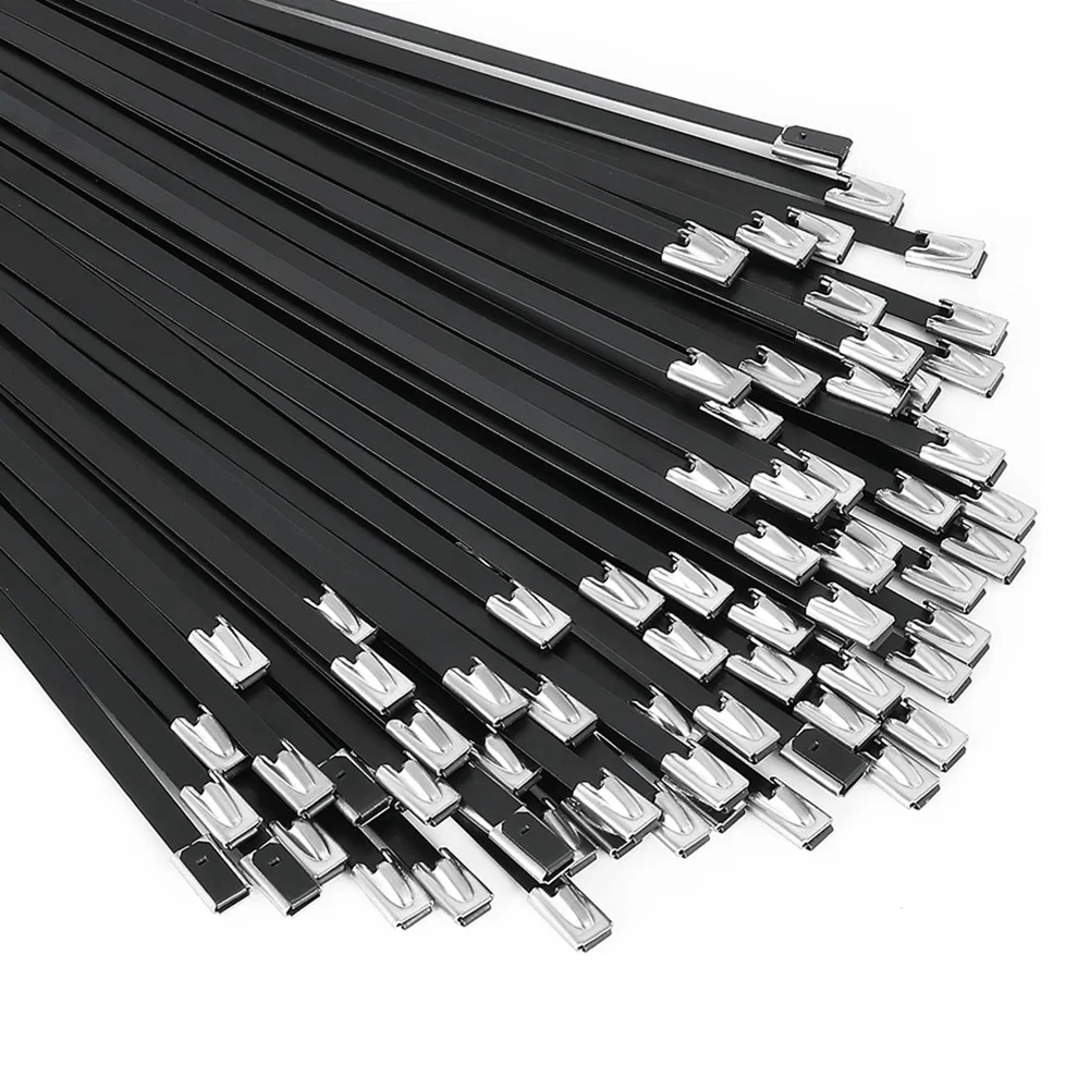 

Metal Zip Ties Black 100Pcs 11.8 Inch 304 Stainless Steel Epoxy Coated Cable Tie for Machinery, Vehicles, Farms, Cables