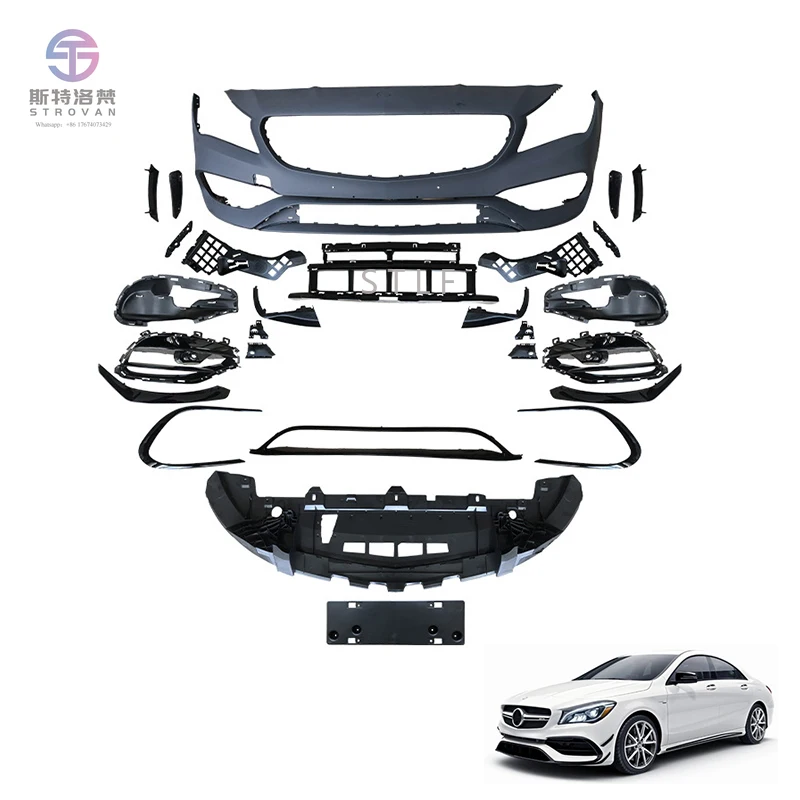 

Surrounds Front and Rear Bumper Modifications Body Kit for Cla-class W117 Late Change to CLA45 Black