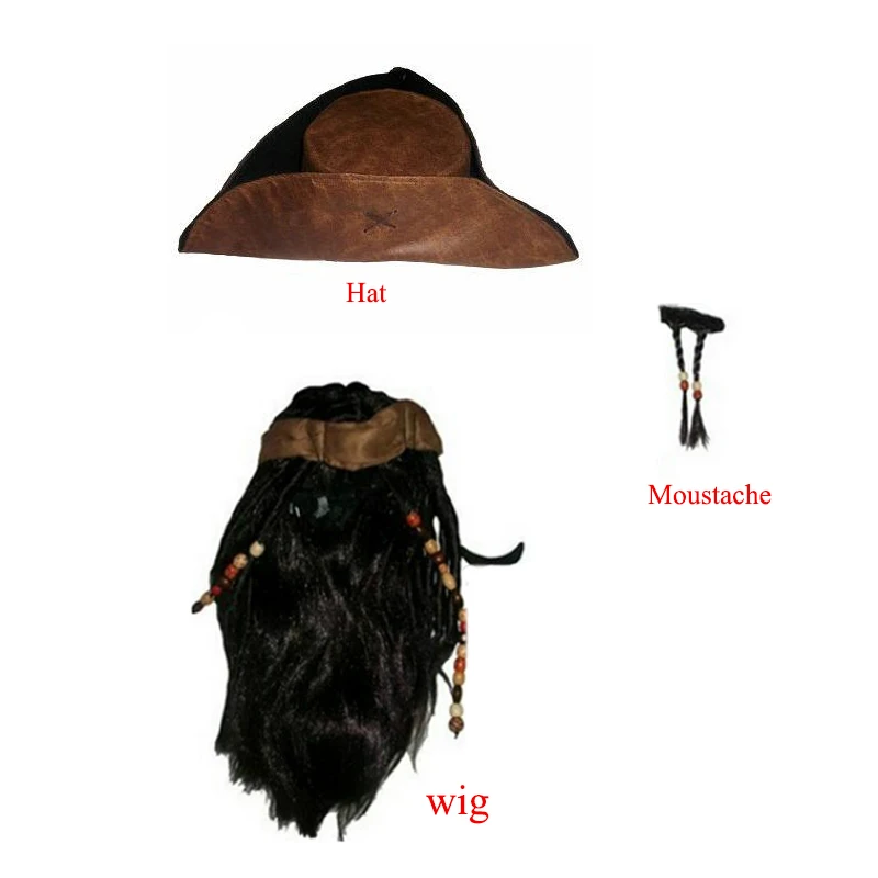 Movie Pirates Cosplay Costume Wig Shoes Set Halloween Male Cosplay Costume