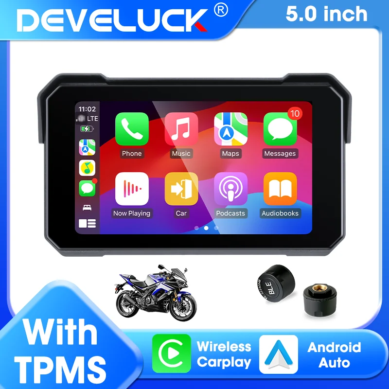 

Develuck 5 inch Motorcycle Carplay GPS Navigation Motor IPS Screen IP67 Waterproof Android Auto Universal Motorcycle Accessories