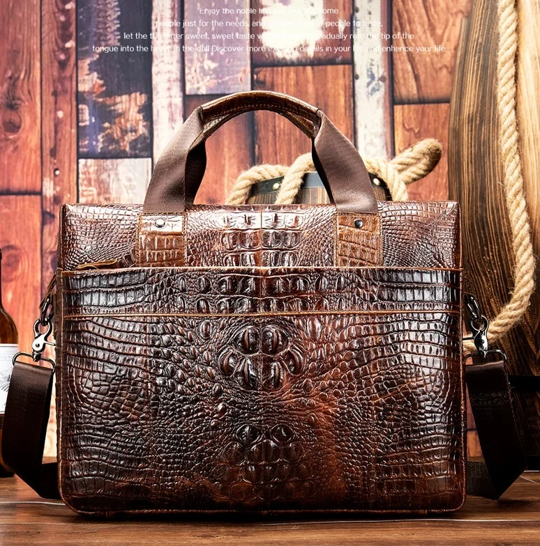 Imagem -03 - Luxo dos Homens Jacaré Bolsa de Couro Crocodilo Padrão Bolsa de Ombro Portátil Bolsas Messgenger Bolsa de Moda Crossbody