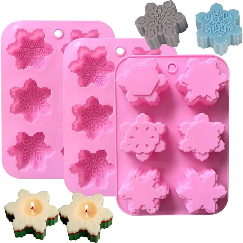 

AEE4-3 Pack Christmas Snowflake Silicone Candle Soap Molds For DIY Christmas Holiday Party Handmade Decoration Supplies