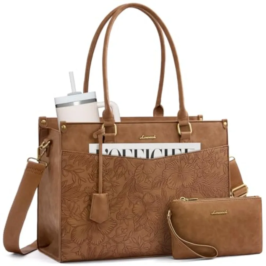 

LOVEVOOK Laptop Bag for Women 2-in-1 Tote Purse with Clutch and Cup Holder Waterproof Briefcase for Work Travel