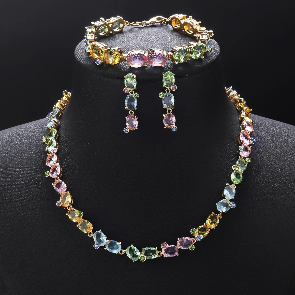 

Fashion 3 PCS Crystal Cubic Zirconia Necklace Earrings Bracelet set Women Party Jewelry Costume Accessories CN115581T