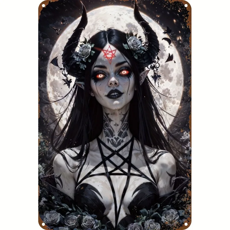 

Gothic Moonlit Witch Aluminum Wall Art, 7.9x11.8"/11.8x17.7" Metal Tin Sign, Vintage Decorative Plaque for Home, Bedroom, Office