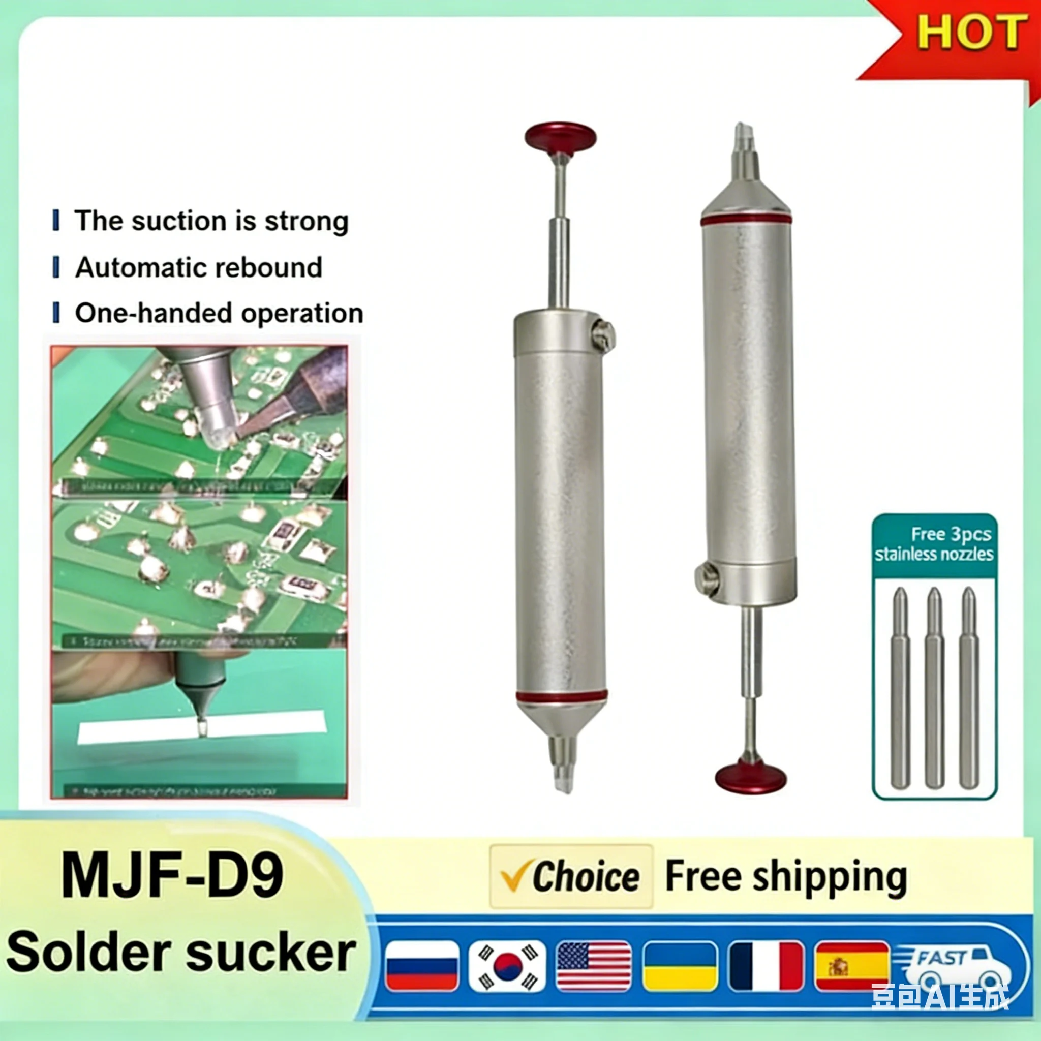 ANSIKI MJF-D9 Aluminum Alloy Desoldering Pump, Solder Sucker Gun for Electronics Repair & Welding Tool