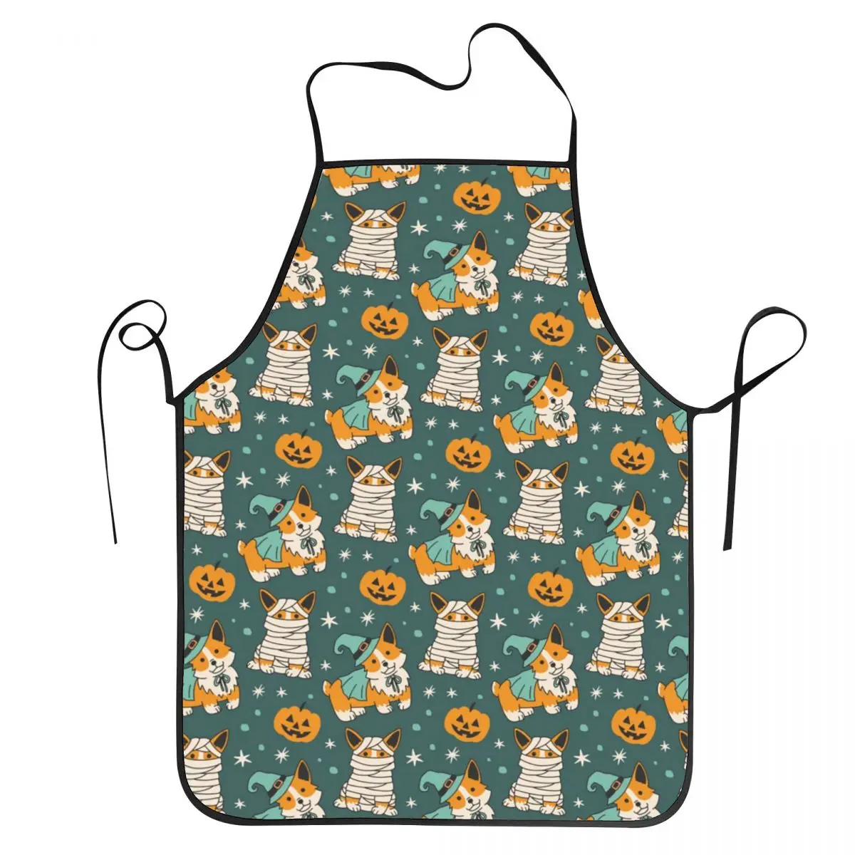 Unisex Halloween Corgi Dog Bib Apron Adult Women Men Chef Tablier Cuisine for Kitchen Cooking Kawaii Puppy Gardening