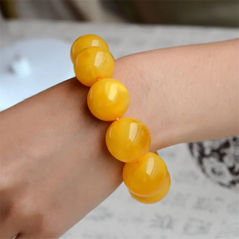 Single-loop for women, chicken fat yellow second-generation amber , unisex round bead bracelet