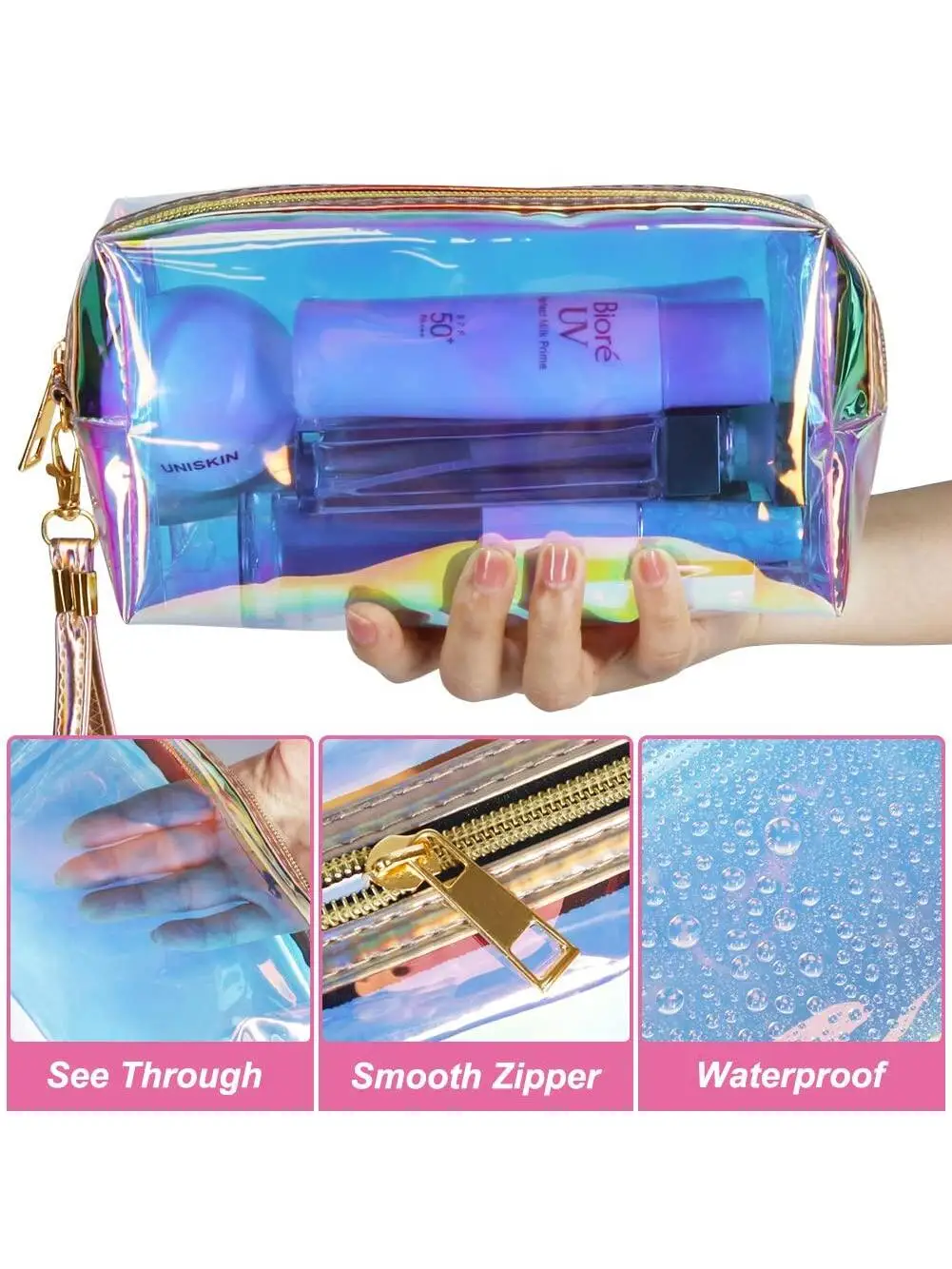 2pcsCosmetic Storage Bag Laser Glitter Waterproof Zip Pouch Ladies Travel Organization Toiletry  Portable Makeup Transparent Bag