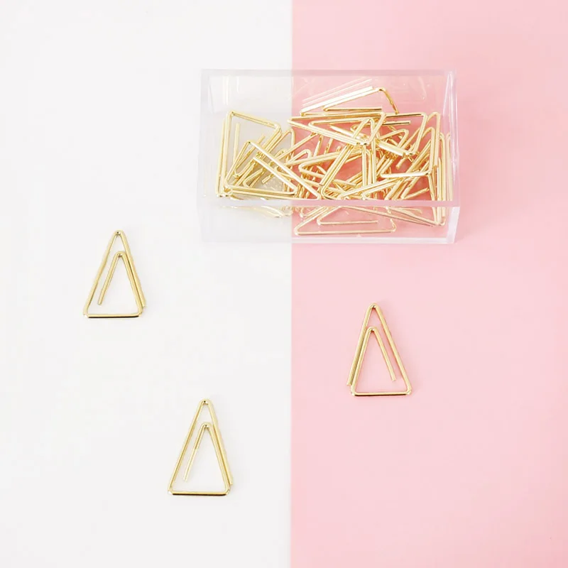 Electroplated Imitation Gold Triangle Paper Clip Metal Paper Pin Simple Shape Office Stationery Accessories Book Clip Shape Clip