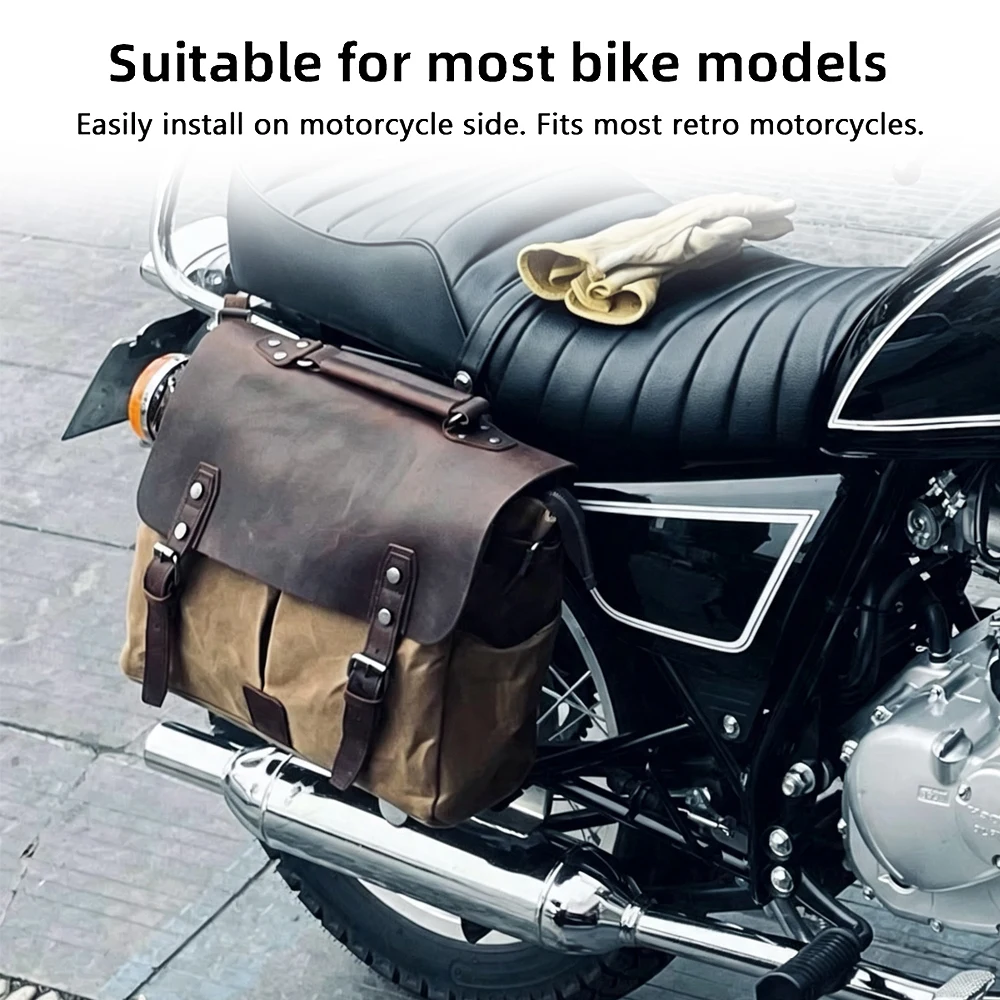 GR TRAIL Waterproof Wax Canvas Motorcycle Saddlebags Vintage Side Bag Tool Bag Universal For Cruiser Bobber Sportster Cafe Racer