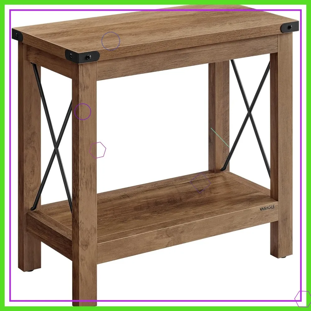 

2-Tier End Table with Shelf, Farmhouse Nightstand for Small Spaces, Living Room & Bedroom, Honey Brown