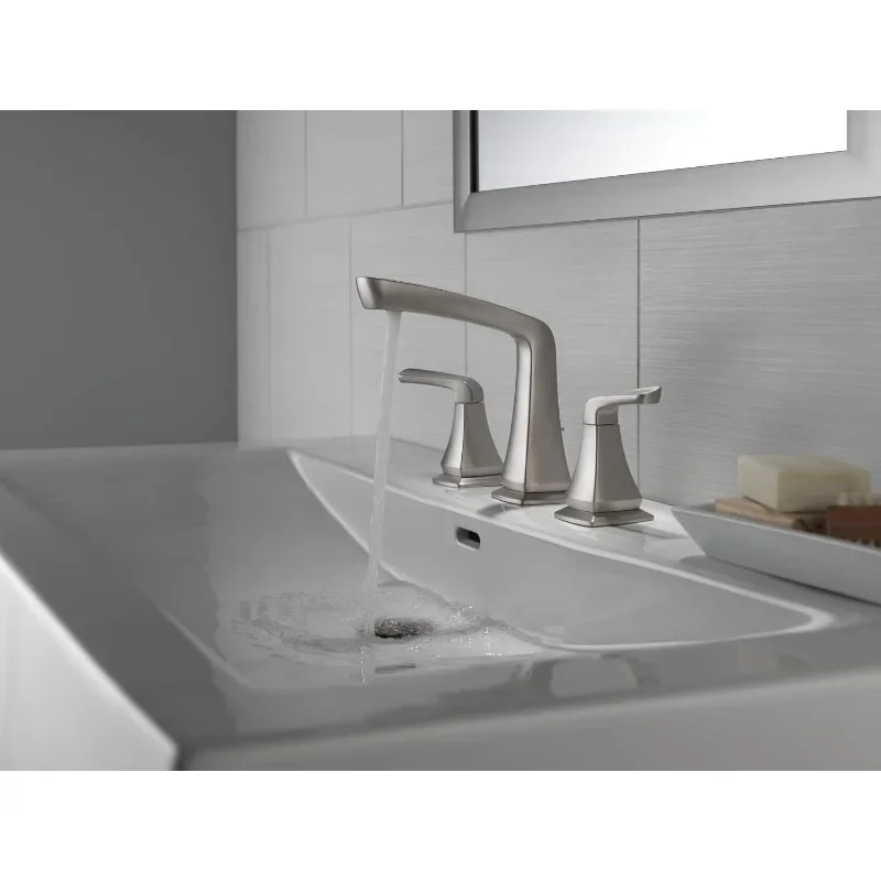 Vesna Widespread Bathroom Faucet Brushed Nickel, Bathroom Faucet 3 Hole, Drain Assembly