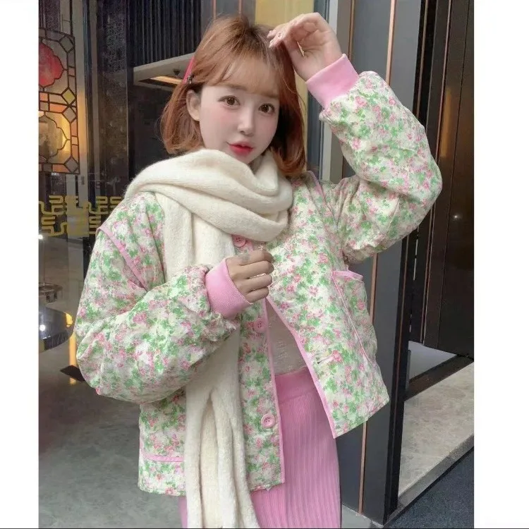 Korejepo 2024 Fragrant Mori Sweet Girl Cotton Jacket Autumn Retro Gentle Versatile Lazy Floral Top Beautiful Romantic Tops