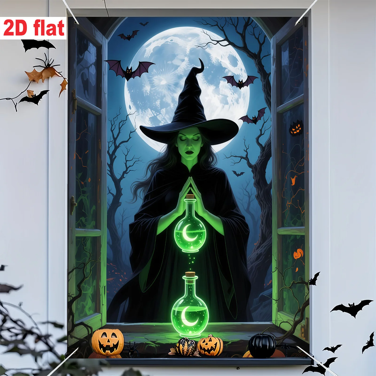 2D flat 1-piece product - Enigmatic Witch Banner - Extra Large 31x47 inches - Dark Gothic-style window decorationzyc