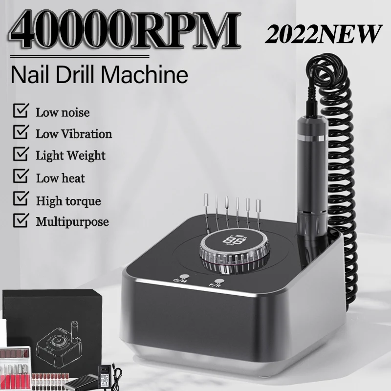 

40000RPM Nail Drill Machine Electric Manicure Drill Set With Memory Funtion Nail File Professional Nail Drill Milling Cutters