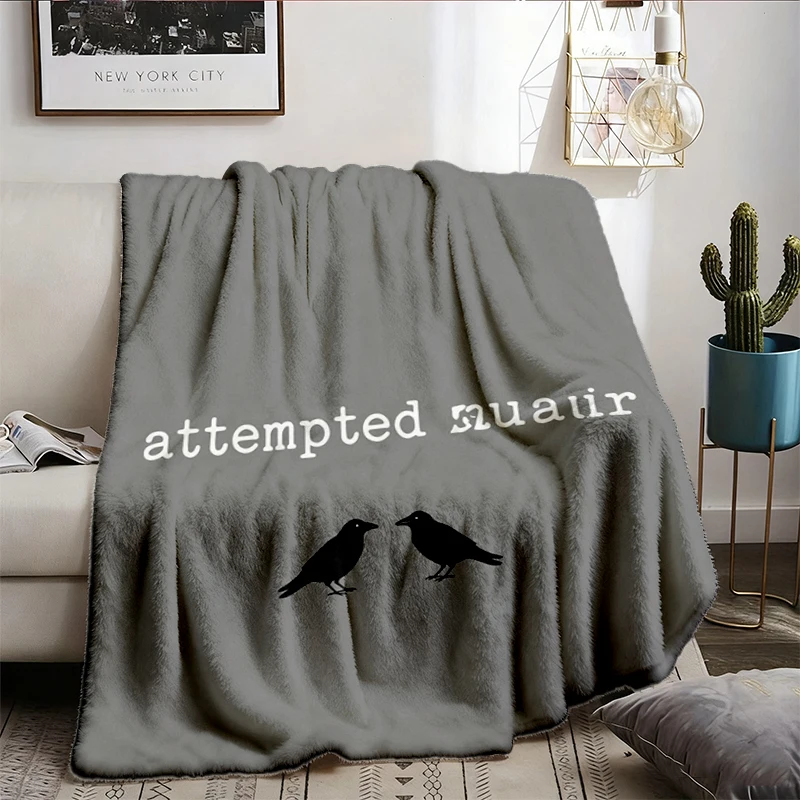 Attempted Murder Crow Comfort Funny Flannel Blanket, Dark Humor Birder Flannel Throw Gift Cozy Blanket Warm Blanket