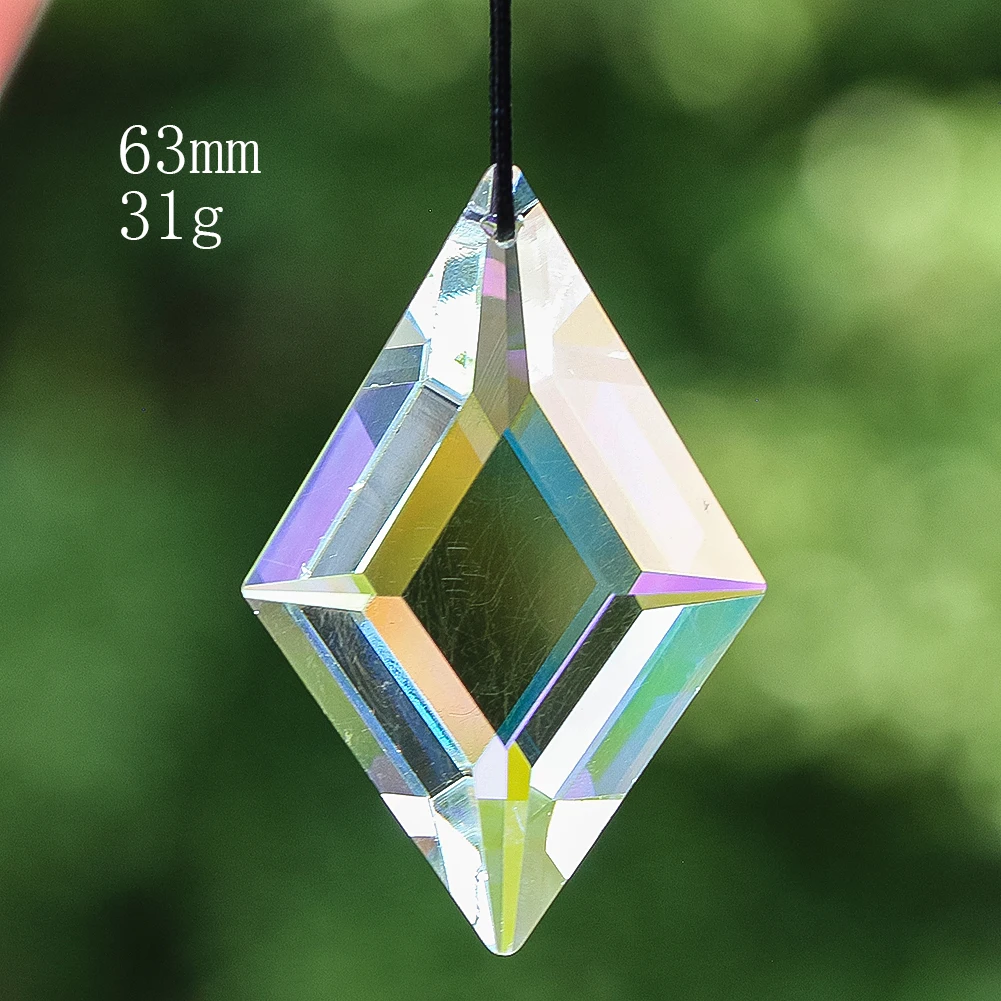63mm Rhombus Glass Crystal Perforated Sparkling Lamps Hotel Chandelier Hanging Prisms Pendant Suncatcher for Windows Decoration