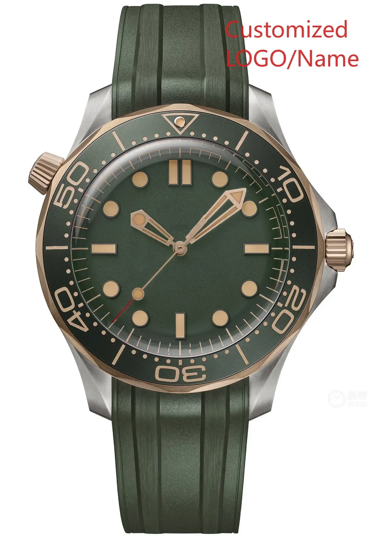 Reloj mecánico automático de lujo para hombre, acero inoxidable 904L, oro rosa, bisel de cerámica verde, correa de goma de zafiro personalizada