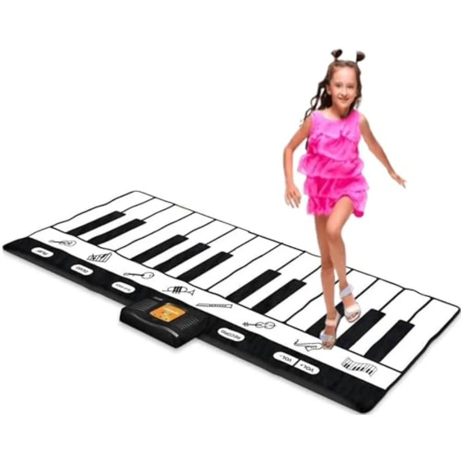 

6 Ft Floor Piano Mat for Toddlers - 24 Keys Keyboard Playmat with Record Playback Demo Play Adjustable Volume - Fun Educational