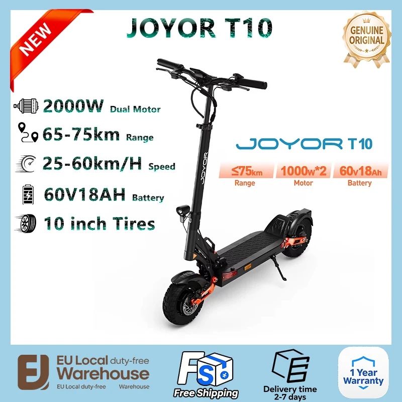 Nowy model hulajnogi elektrycznej JOYOR T10 na rok 2026, 2000W, podwójny silnik, 60V18AH, hamulce hydrauliczne, szybkie odblokowanie NFC, prędkość 60km/h, korpus ze stopu aluminium, 10-calowe koła