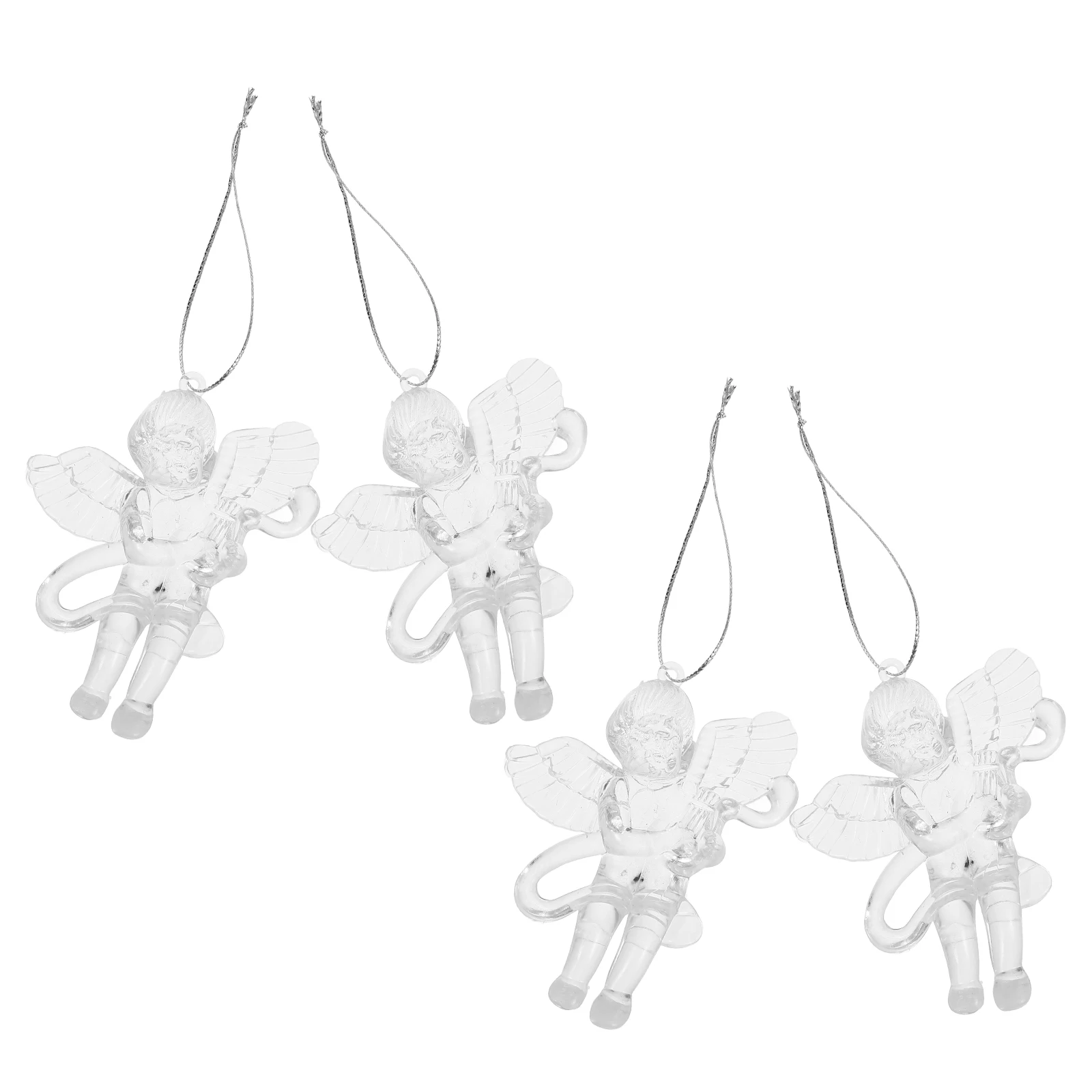 

4 Pcs Transparent Cupid Pendant Angels Hanging Charm Acrylic Christmas Ornament Decorations Table Centerpiece Tree