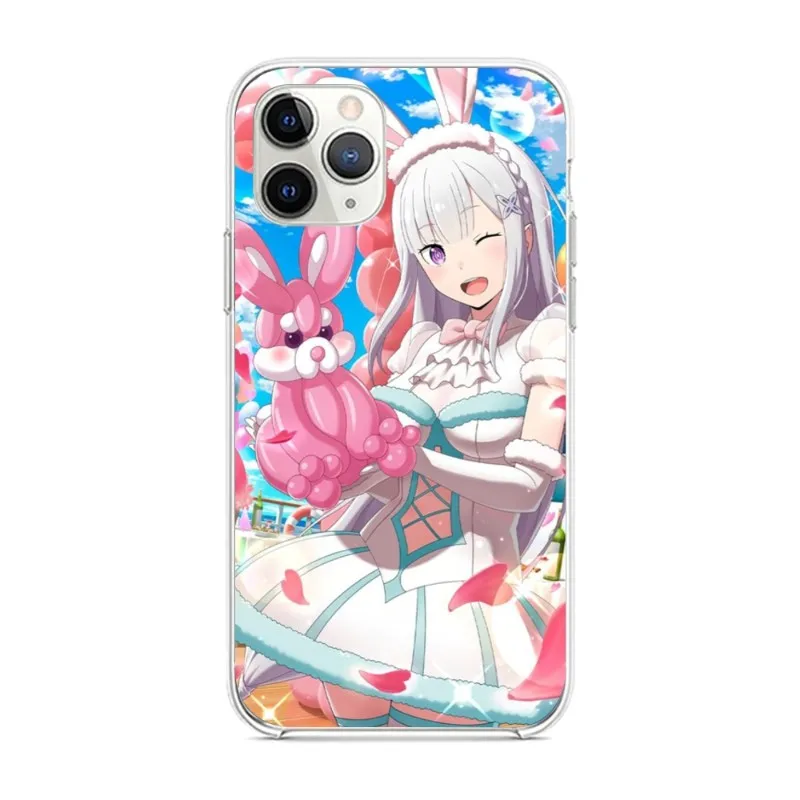 Anime Waifu Emilia Phone Case for iPhone 14 13 12 11 XS X 8 7 6 Plus Mini Pro Max SE 2022 Clear Phone Cover Funda