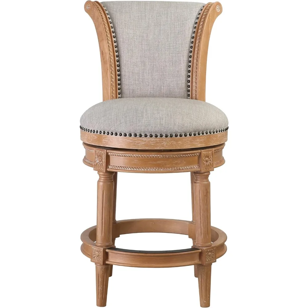 Chapman-Madeira Counter-Altura giratória Barstool, resistido Natural, High-Back, New Ridge Home Goods, 26"