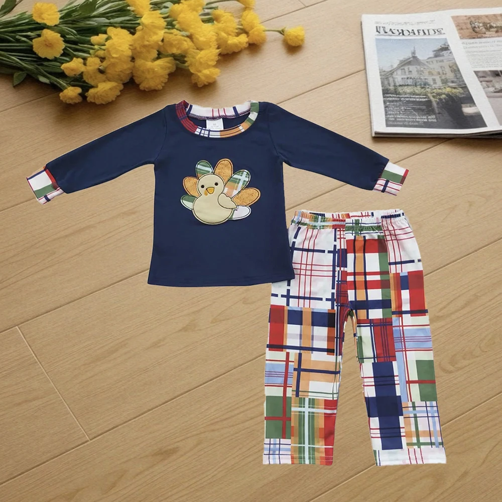 

9.23 Kids Winter Clothes For Boys Baby Boys Thanksgiving Turkey Patchwork Pants Clothes Sets