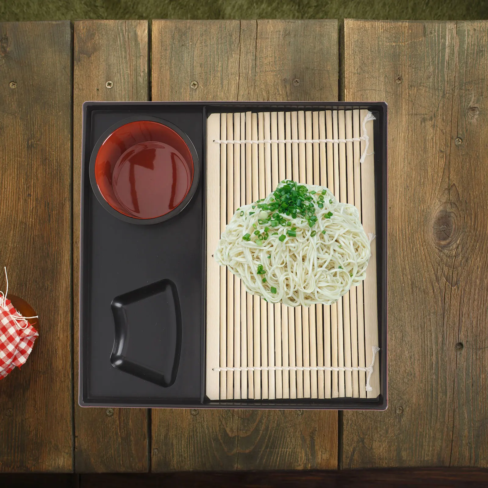 

1Set Cold Noodle Dish Japanese Style Square Soba Udon Plate Bamboo Mat Traditional Japanese Tableware Easy Clean Reusable