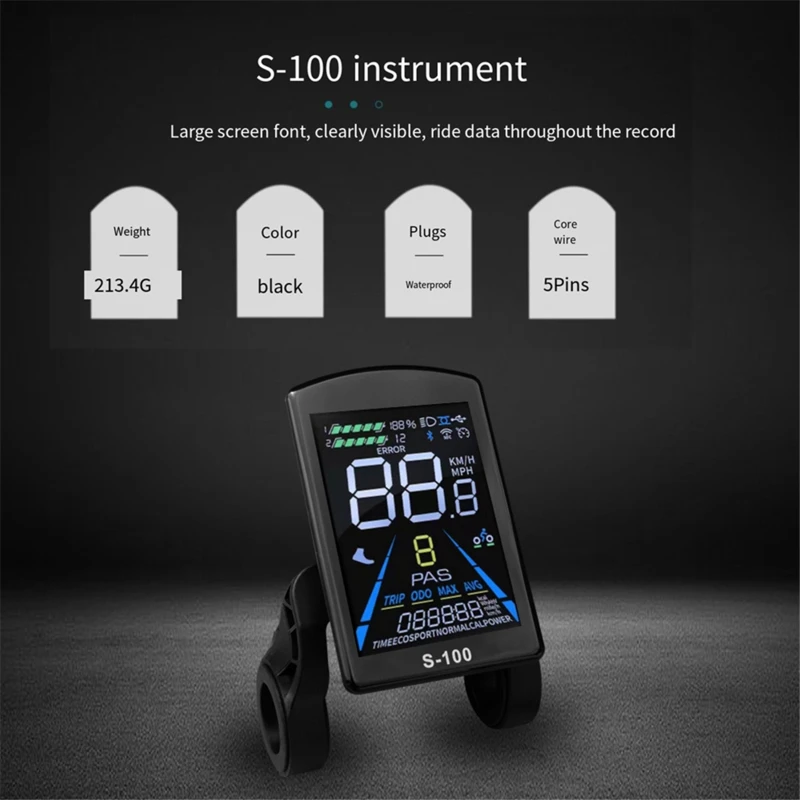 B-M Electric Bicycle Display S-100 LCD Display Control 24V - 72V Speed Meter 5pin Speedometer Waterproof Connector