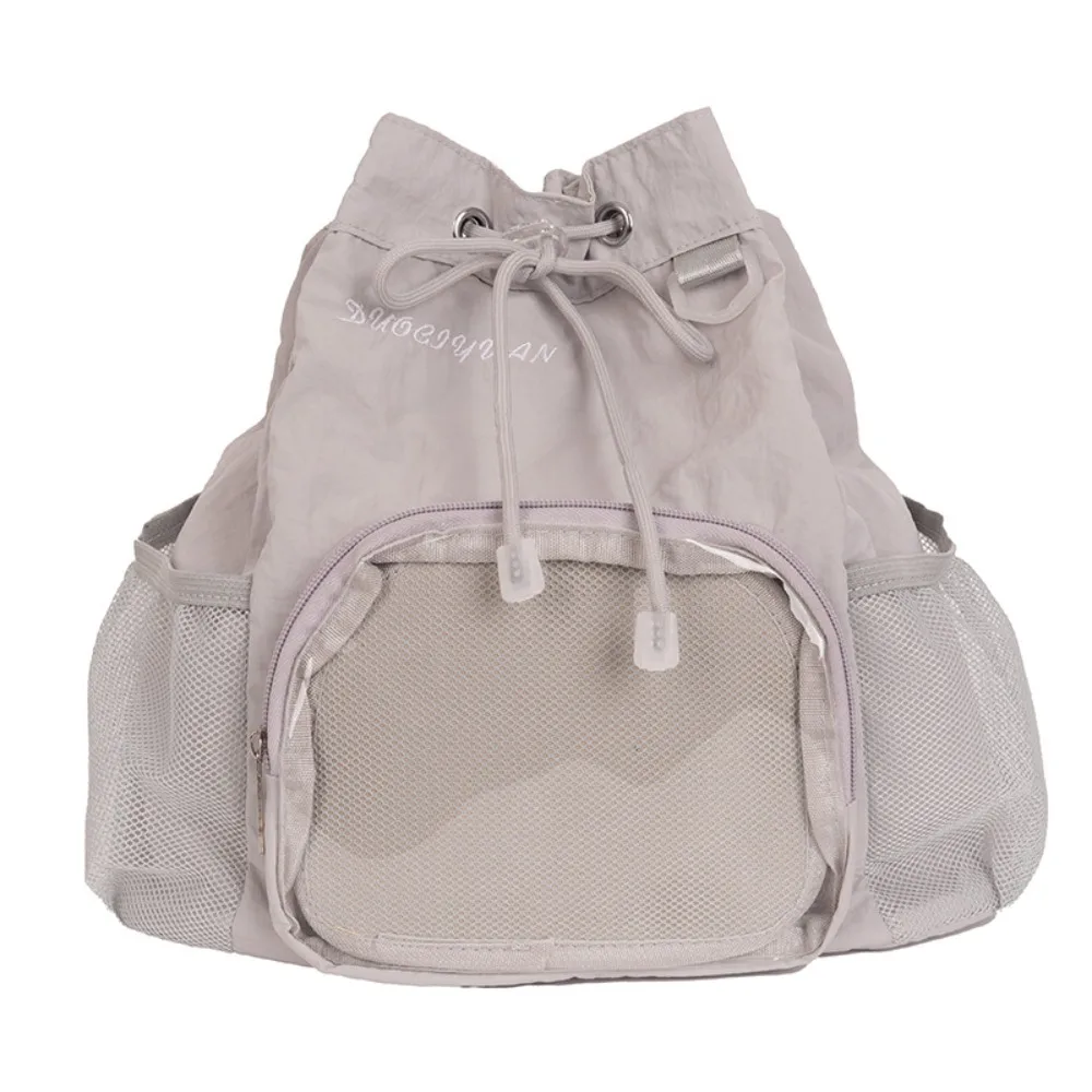 

Fashion Transparent Nylon Drawstring Backpack Sweet Lightweight Casual Ita Backpack Harajuku Badge Display Y2k Schoolbag Outdoor